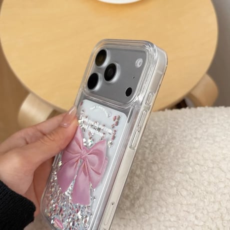 CUTECASE 動くダイヤ入り iPhone17Pro/17ケース リボン柄 iPhone16Pro/15ケース クリア キラキラ感 夏に人気 CM6274