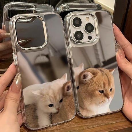 CUTECASEカップル iPhone16/16Proケース お揃い ミラー 猫柄 iPhone15Plus/14/13/12promaxカバー 可愛い ギフトに最適 CM4658