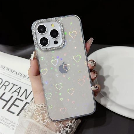 CUTECASE光るハート柄 iPhone15Pro/15Plusケース 女子力アップ iPhone14/13Pro/12カバー 綺麗 夏ファッションCM4439
