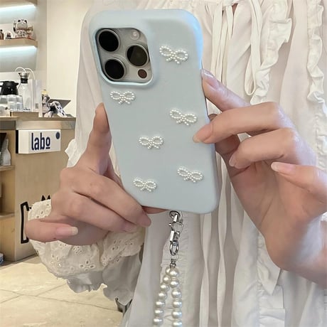 CUTECASEパールリボン iPhone16/15proケース 皮製 パールストラップ付 iPhone14/13pro/12ケース 女子力アップ おしゃれCM4550