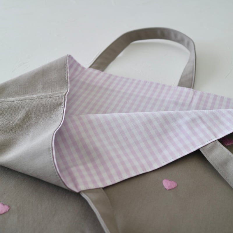 Navy label・レッスンバッグ・グレー＊ハート刺繍(ピンク) | Coco chic