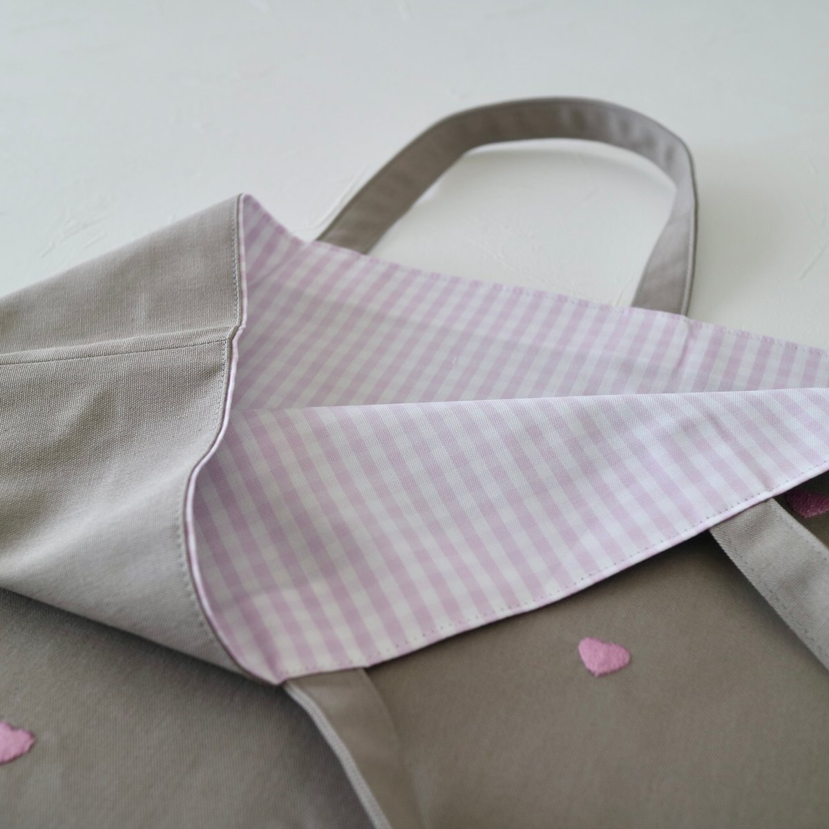 Navy label・レッスンバッグ・グレー＊ハート刺繍(ピンク) | Coco chic