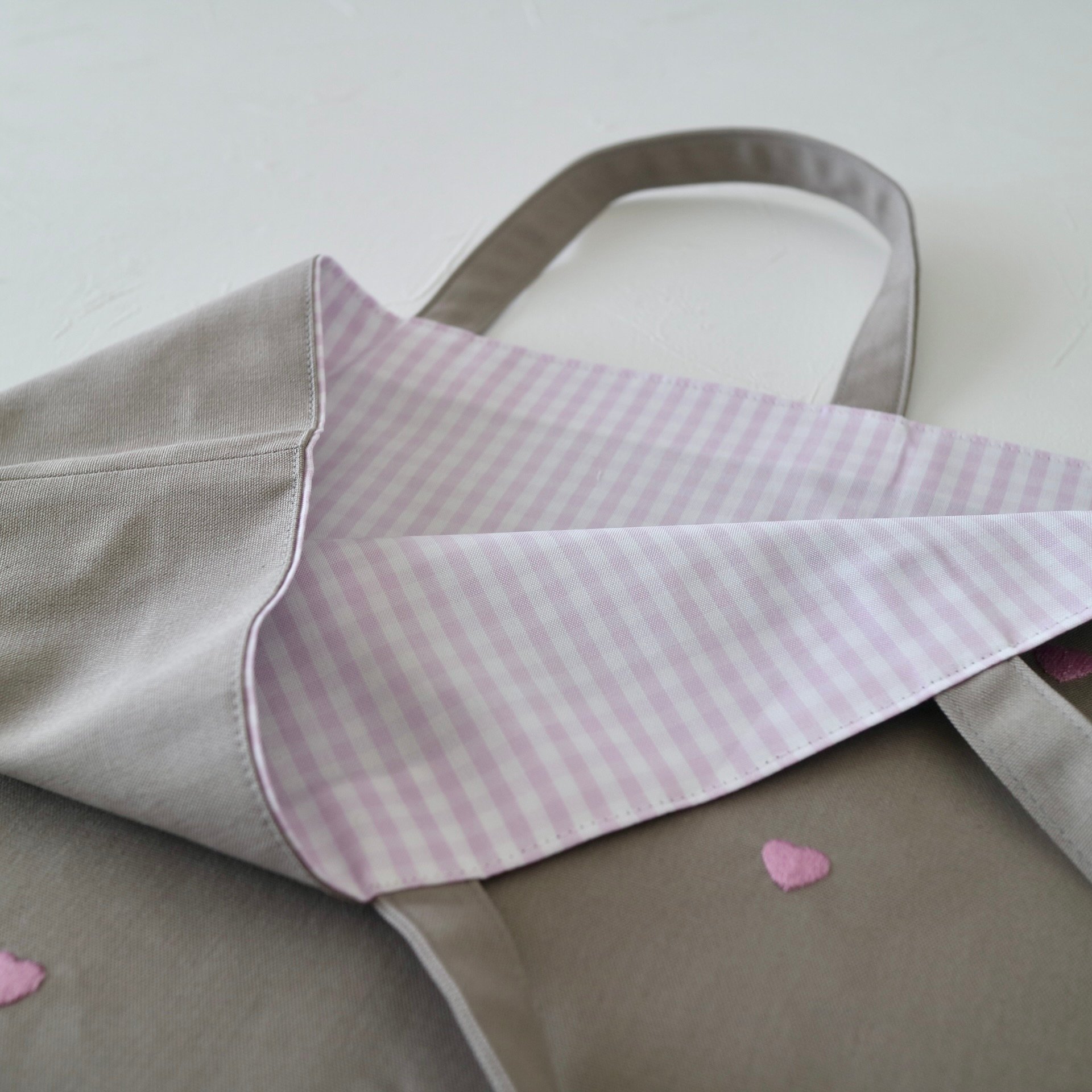 Navy label・レッスンバッグ・グレー＊ハート刺繍(ピンク) | Coco chic
