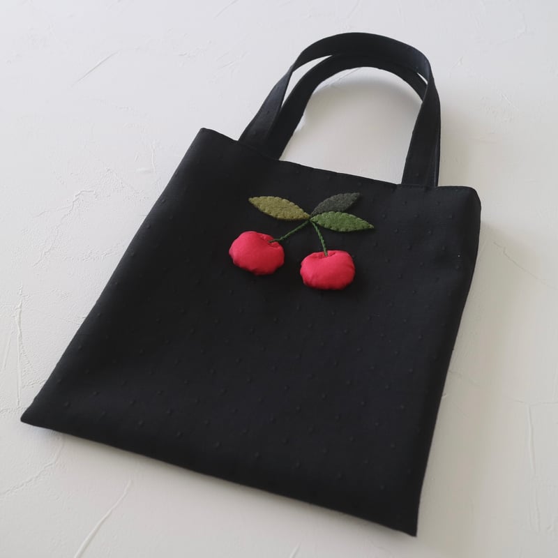 小さなトートバッグ・黒／さくらんぼ（赤 ） | Coco chic