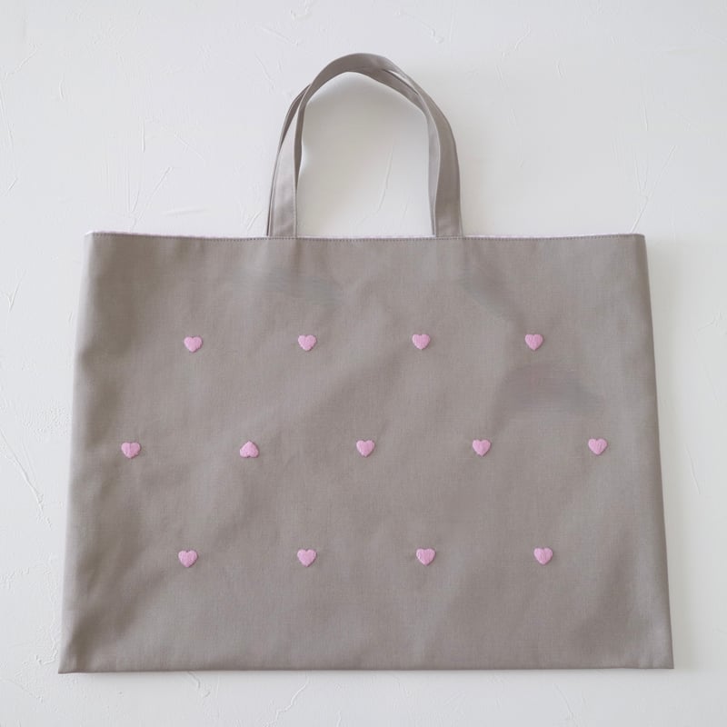 Navy label・レッスンバッグ・グレー＊ハート刺繍(ピンク) | Coco chic