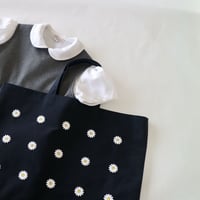 Navy label・レッスンバッグ・紺＊マーガレット刺繍  （裏地・ギンガムチェック）