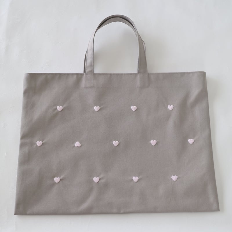 Navy label・レッスンバッグ・グレー＊ハート刺繍(ピンク