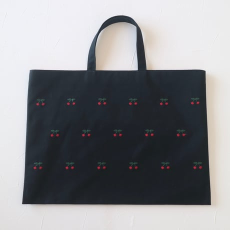 Navy label・レッスンバッグ・紺＊さくらんぼ(赤)刺繍