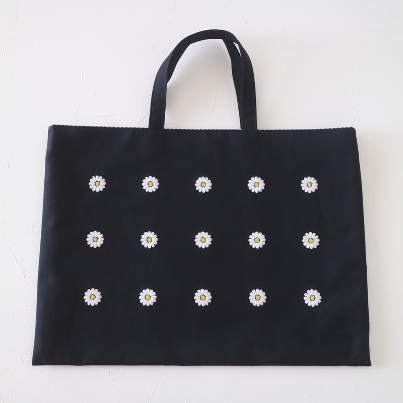 Mojocamar 刺繍付きネイビー手提げバッグ Mojocamar 刺繍付きネイビー手提げバッグ Mojocamar レッスンバッグ