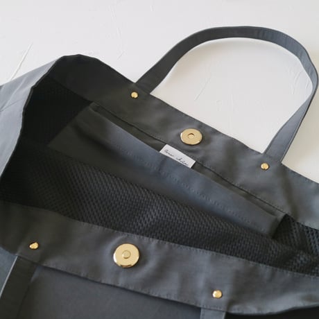 Navy label＊トートバッグ・グレー＊無地（カシメ・ゴールド）