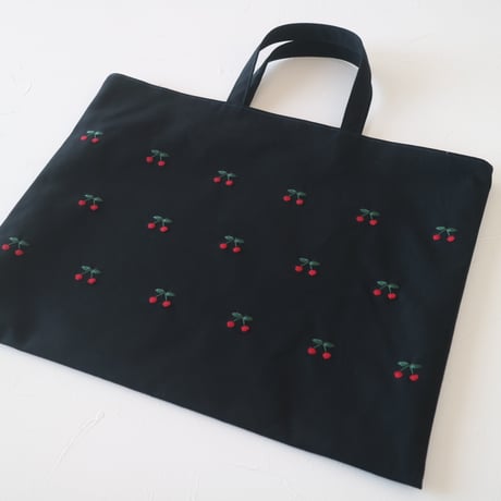 Navy label・レッスンバッグ・紺＊さくらんぼ(赤)刺繍