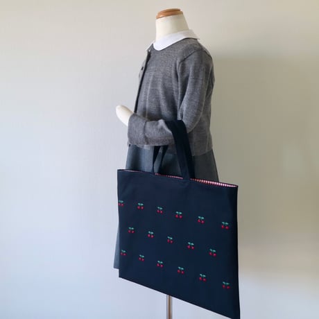 Navy label・レッスンバッグ・紺＊さくらんぼ(赤)刺繍