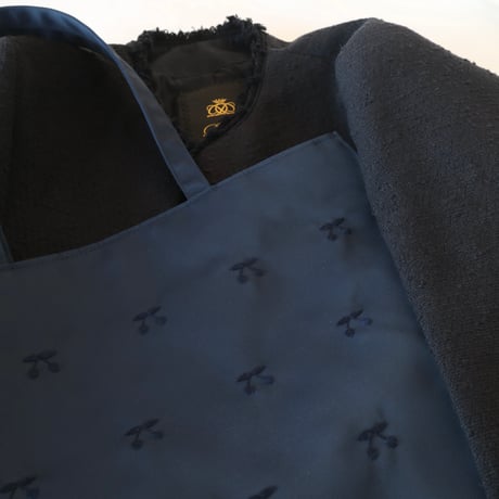 Navy label・マチ付きトートバッグ・紺＊さくらんぼ刺繍