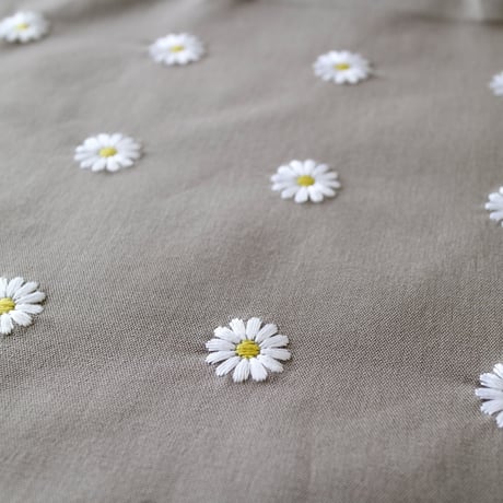 Navy label・レッスンバッグ・グレー＊マーガレット刺繍  （裏地・ピンドット）