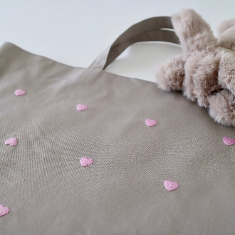 Navy label・レッスンバッグ・グレー＊ハート刺繍(ピンク) | Coco chic
