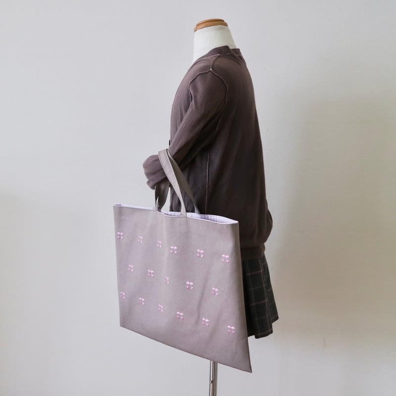 Navy label・レッスンバッグ・グレー＊さくらんぼ(ピンク)刺繍 | Coco chic