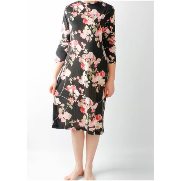 新品　シルク混　レディース　ワンピース　リバティ風柄　絹　SILK　コットン シルク長袖ワンピース | Pure silk collection