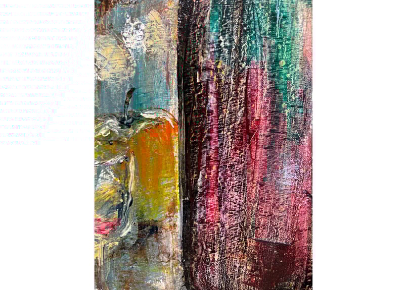 ワインとチーズの油彩画