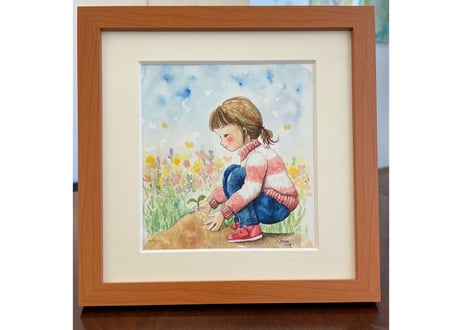 田植えの季節(水彩画 2022年作 フレーム付き) アート解放区 人形町