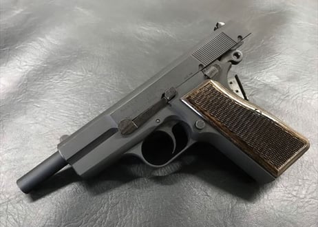 ウッドグリップ｜タナカワークス社製 ブローニング・ハイパワー｜チェッカー/ダークブラウン　[AWG-1418]