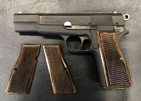 ウッドグリップ｜タナカワークス社製 ブローニング・ハイパワー｜チェッカー/ダークブラウン　[AWG-1418]