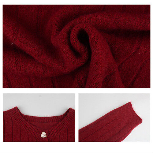 0-S003-3053【ワインレッド】カーディガン ハート キュート ニット 太