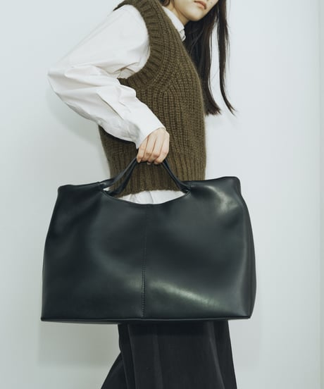 FLAT HANDLE LEATHER TOTE BAG