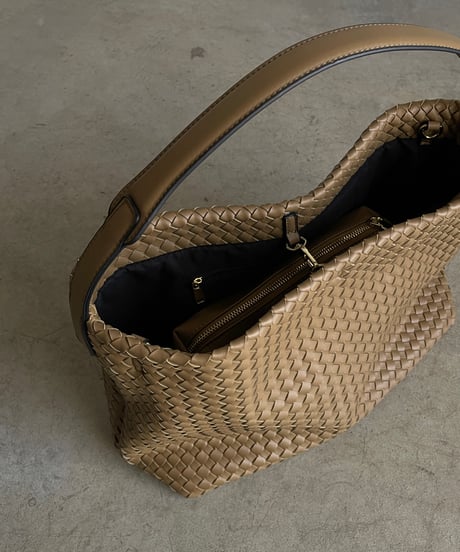SYNTHETIC LEATHER MESH SHOULDER BAG / 3color