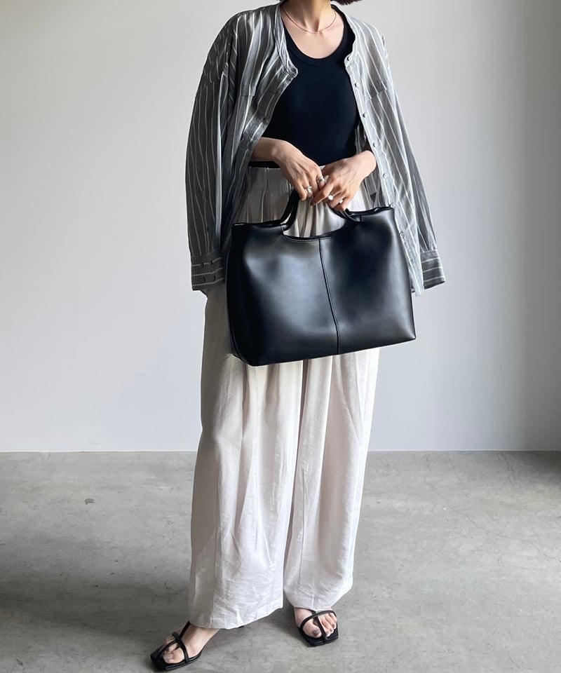 FLAT HANDLE LEATHER TOTE BAG | JISTORY