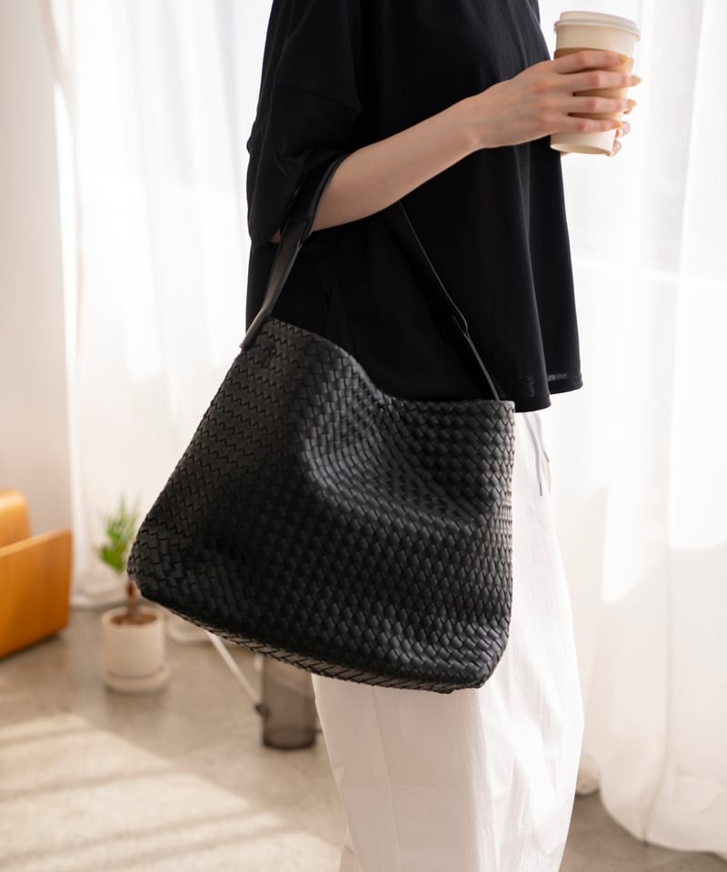 SYNTHETIC LEATHER MESH SHOULDER BAG / 3color |