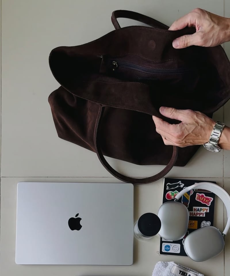 SUEDE LEATHER BIG TOTE | JISTORY