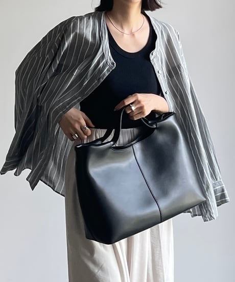 FLAT HANDLE LEATHER TOTE BAG
