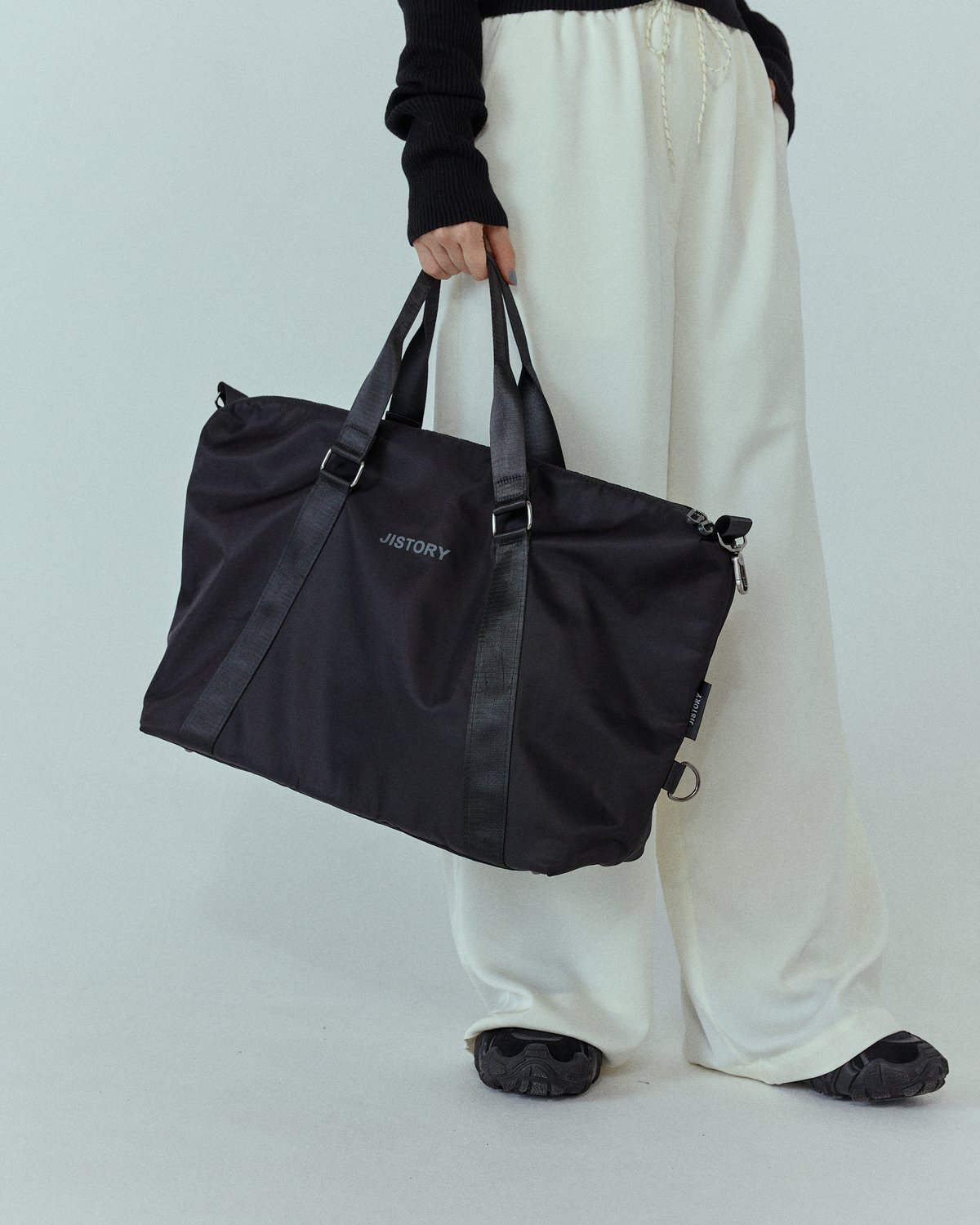 【JISTORY】トートバッグ,ボストンバッグ,通勤大容量,バッグ,ブラック,黒 極美品 JISTORY ジストリー サイドベルトレザー トートバッグ 大容量