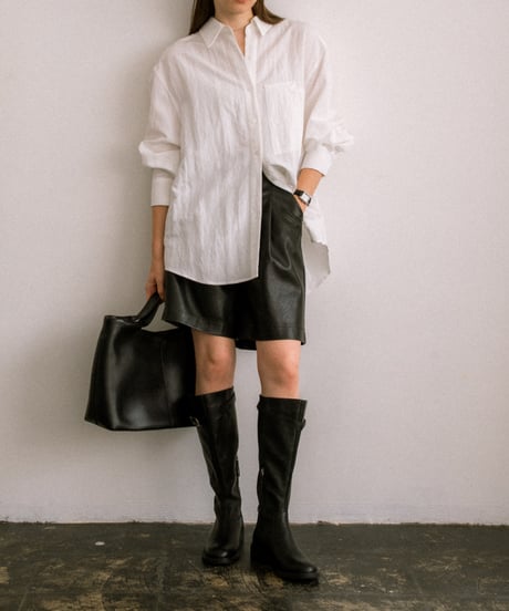 FLAT HANDLE LEATHER TOTE BAG