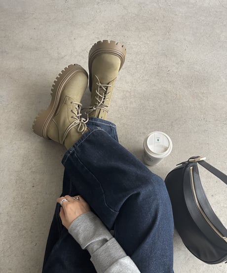 LEATHER RACE UP BOOTS / 3color