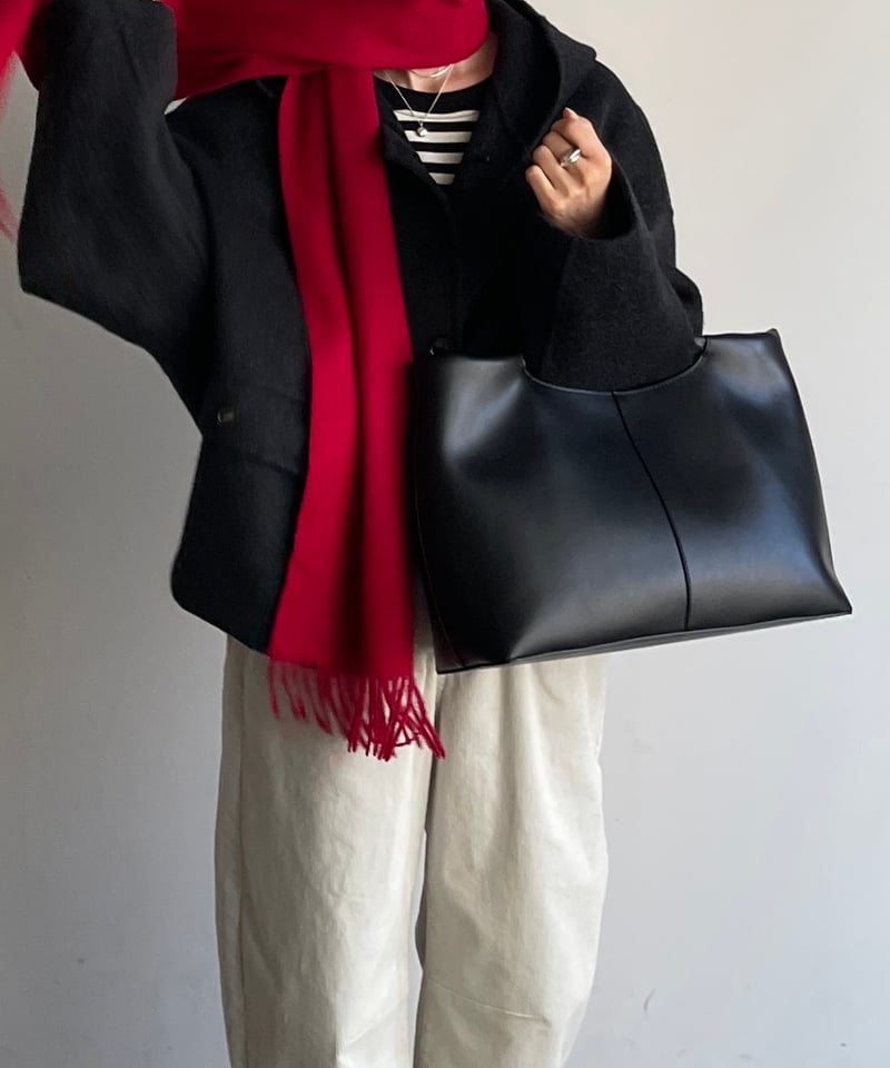 FLAT HANDLE LEATHER TOTE BAG | JISTORY