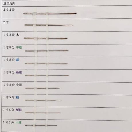 ［1寸5分極細］皮三角針（太さ0.76mm、長さ45.3mm）25本入