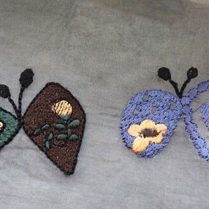 フランスアンティーク　刺繍ちょうちょレース オリジナル 刺繍レース【鳥ちょうちょシリーズ】ブルー ＊ 1