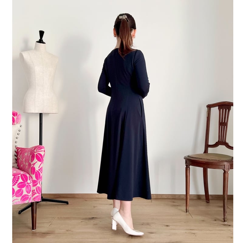 マグノリアコレクション ジャージー長袖ワンピース ブラック 38 丈長め ジャージー長袖ワンピース | Magnolia collection