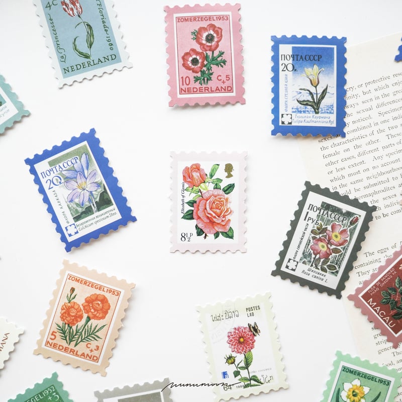 切手風 お花のシール 46枚 floral island [AU451] | nunumoon