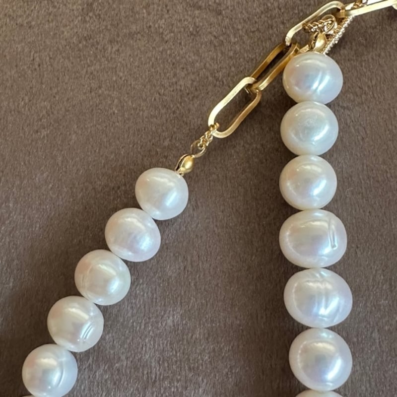 大粒淡水パールロングネックレス / 長さ調節OK・ゴールドカラー
