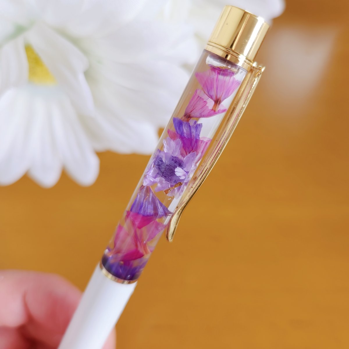 ハーバリウムボールペン【白×パープル2】 | K'sLily STORE