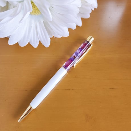 ハーバリウムボールペン【白×パープル2】