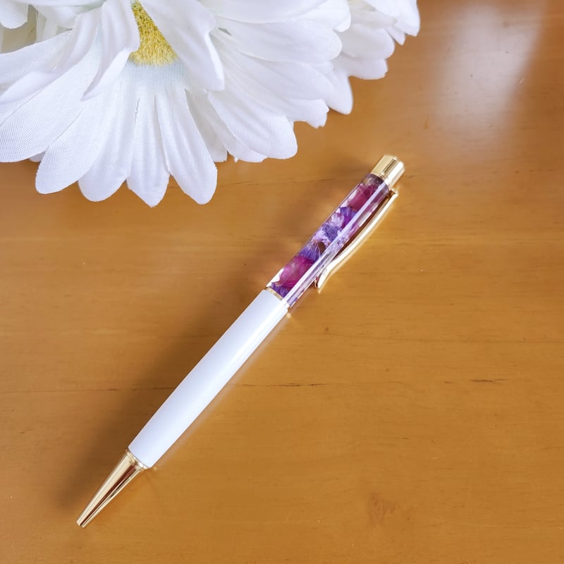 ハーバリウムボールペン【白×パープル2】 | K'sLily STORE