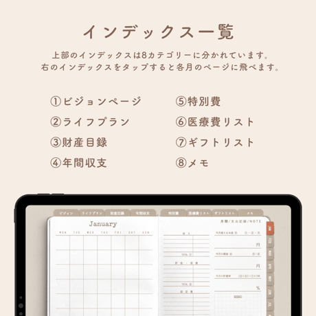 【1月・日曜始まり】iPad家計簿