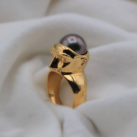 k18 The art brain ring / Black pearl