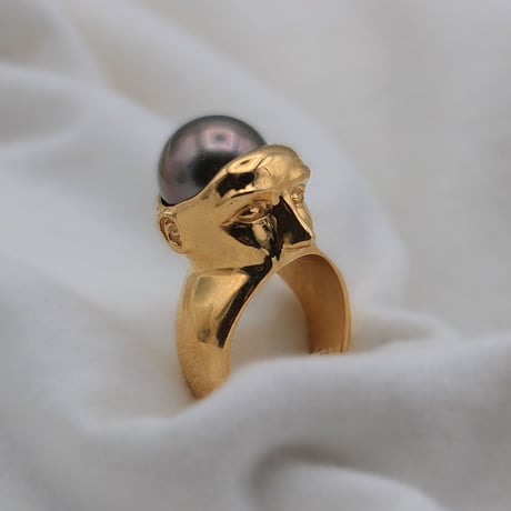 k18 The art brain ring / Black pearl