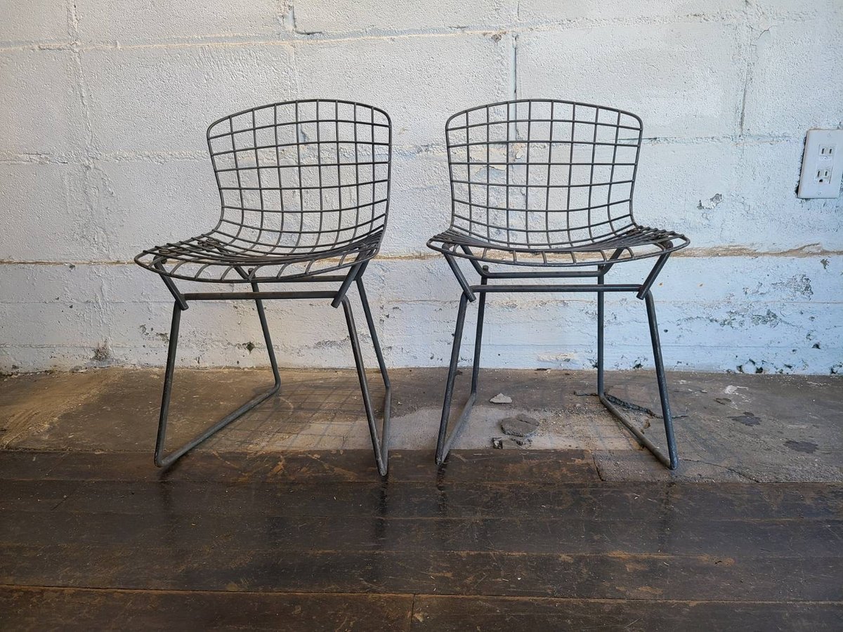 Set Of Four Vintage Wire Dining Chairs By John Keal 50s wire chair