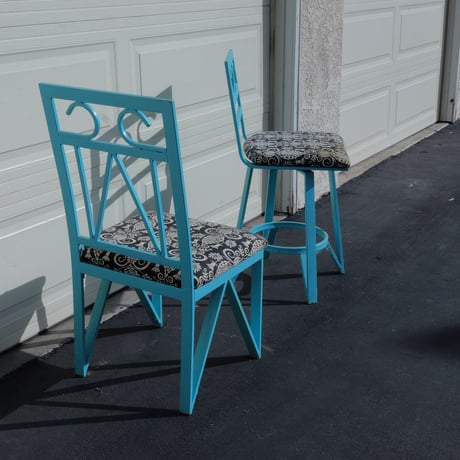 80s Carifornia blue  iron chair set