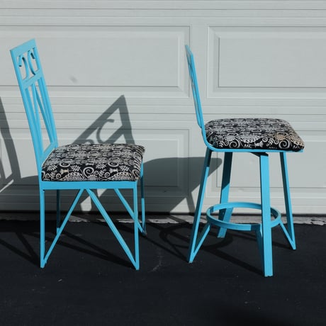 80s Carifornia blue  iron chair set